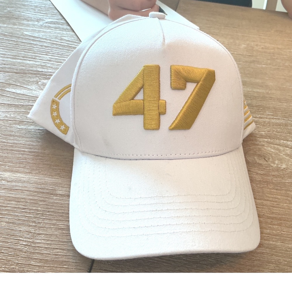 Trump 47 White Gold Embroidered Snapback Hat American Flag Baseball Cap